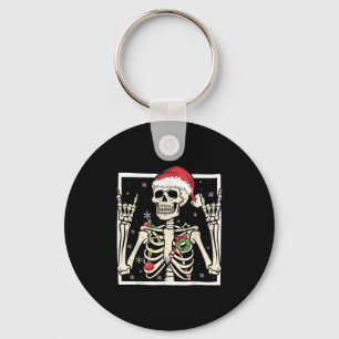 Rocker Skeleton Santa Hat Cool Christmas Punk Rock Keychain