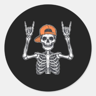 Rocker Skeleton Skater Cap Halloween Rock Men Boys Classic Round Sticker