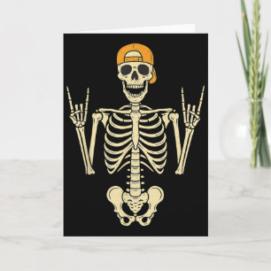 Rocker Skeleton Skater In Cap Halloween Punk Rock  Card