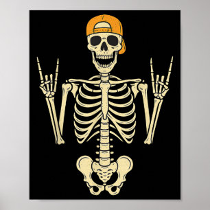 Rocker Skeleton Skater In Cap Halloween Punk Rock Poster