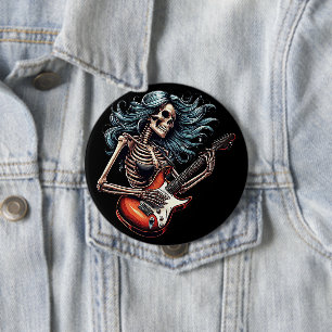 Rocker Skeleton woman playing guitar Dark art 4 Inch Round Button