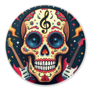 Rocker Sugar Skull Ceramic Knob