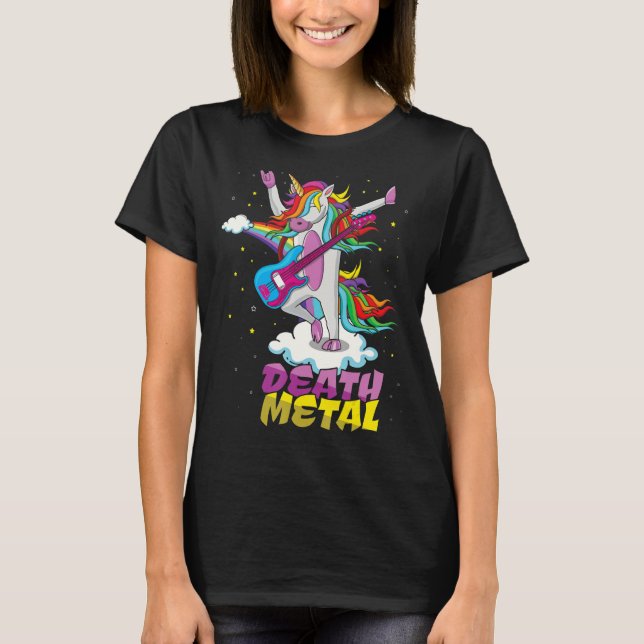 Rocker Unicorn Rainbow Metal Music  Guitarist Meta T-Shirt (Front)