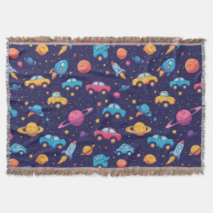 Rocket Adventure Pattern For Kids Spaces Throw Blanket