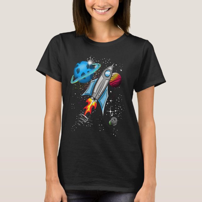 Rocket and planets in space T-Shirt (Front)