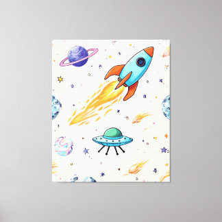 Rocket and UFO Space Pattern | Planets, Stars, and Canvas Print