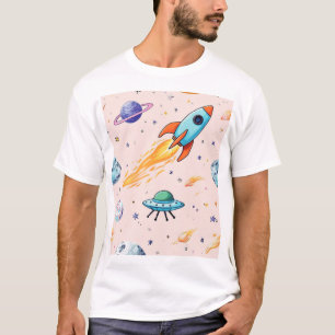 Rocket and UFO Space Pattern   Planets, Stars, and T-Shirt