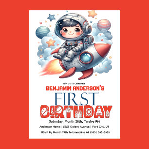 Rocket Astronaut Boy's 1st Birthday Invitation