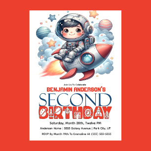 Rocket Astronaut Boy's 2nd Birthday Invitation