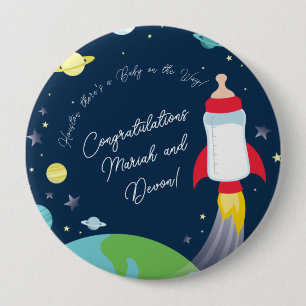 Rocket Baby Shower Bottle Spaceship Outer Space 4 Inch Round Button