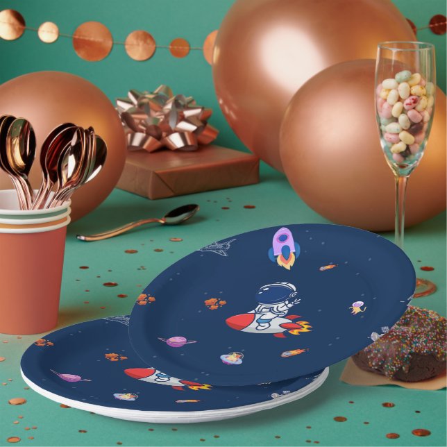 Rocket Balloons - Space Themed Birthday Party Paper Plate (Multi)