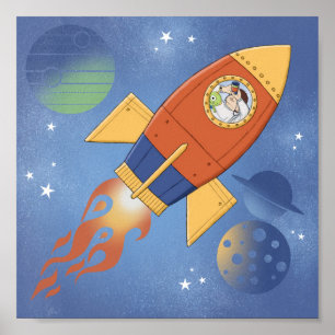 Rocket Blast Off! Boys Room Poster