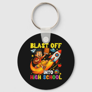Rocket Blast Off Into High School Funny Back To Sc Keychain