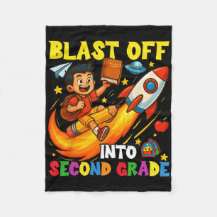 Rocket Blast Off Into Second Grade Funny Back To S Fleece Blanket