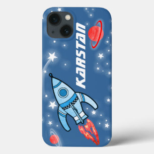 Rocket bleu rouge nom dur espace iphone coque