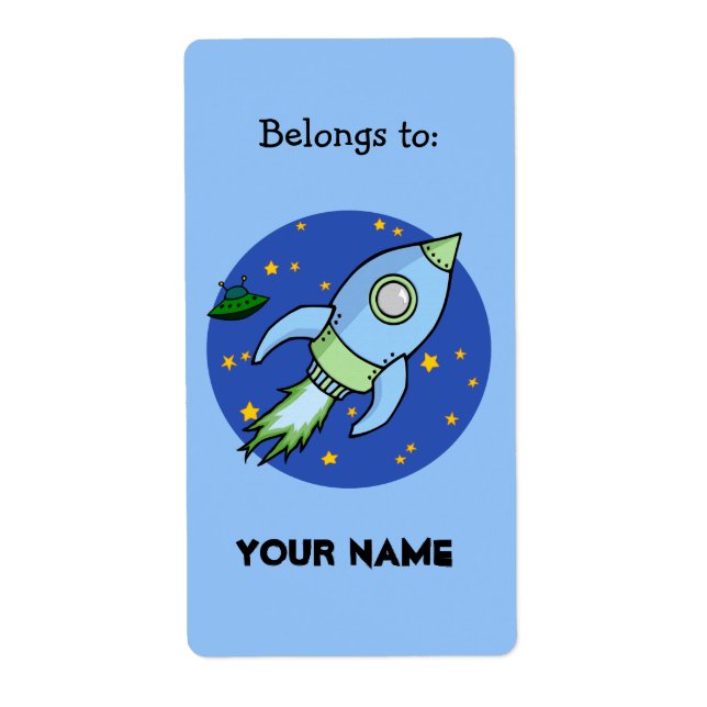 Rocket blue green Bookplate Label (Front)