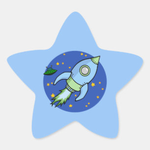 Rocket blue green Star Sticker