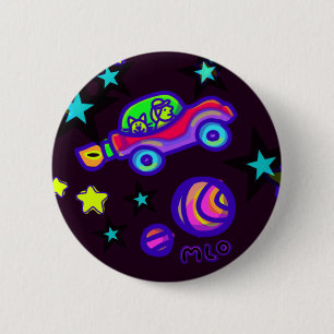 Rocket Car Aliens In Outer Space Pin