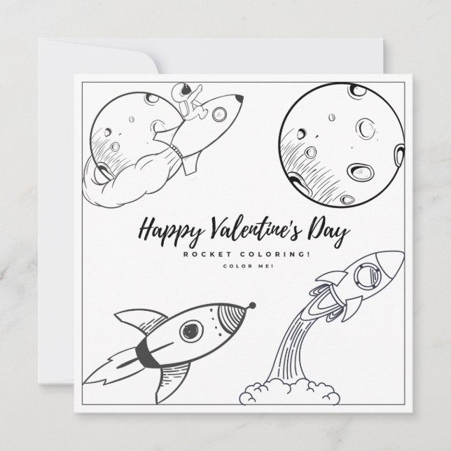 Rocket Colouring Page Kids Boy Card Valentine's Da (Front)