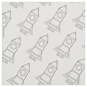 Rocket Drawing Black and White Pattern Fabric