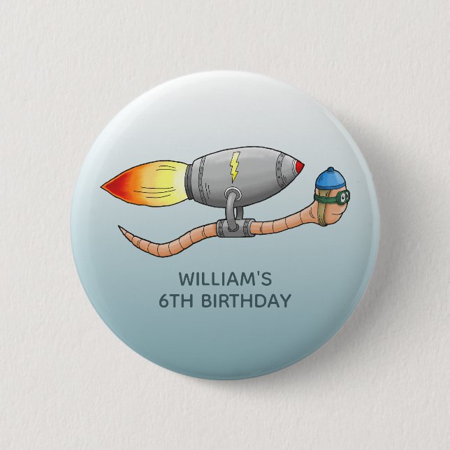Rocket Earthworm 2 Inch Round Button (Front)