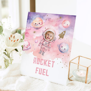 Rocket Fuel Outer Space planets Girl birthday Pedestal Sign
