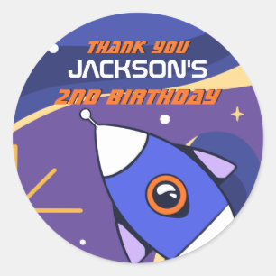 Rocket Galaxy Outer Space Kids Birthday Party Classic Round Sticker