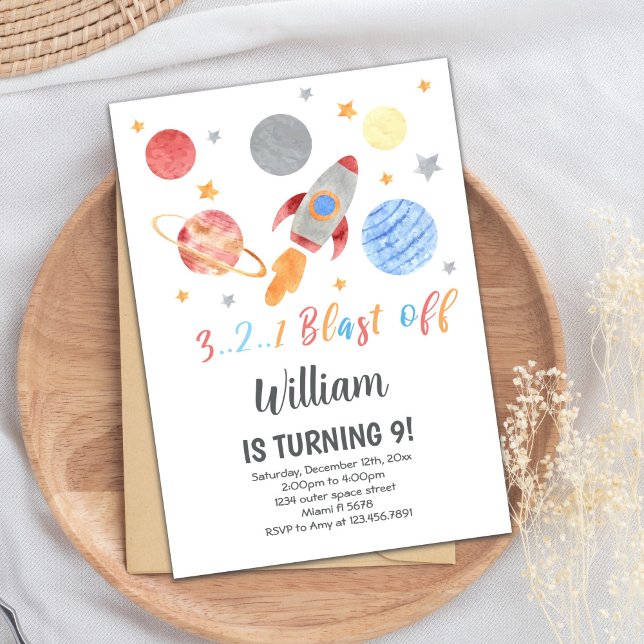 Rocket Galaxy Theme for Kids Invitation (123 blast off Outer Space Birthday Invitations)