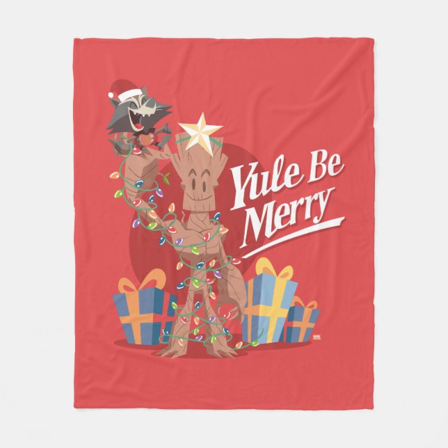Rocket & Groot "Yule Be Merry" Fleece Blanket (Front)