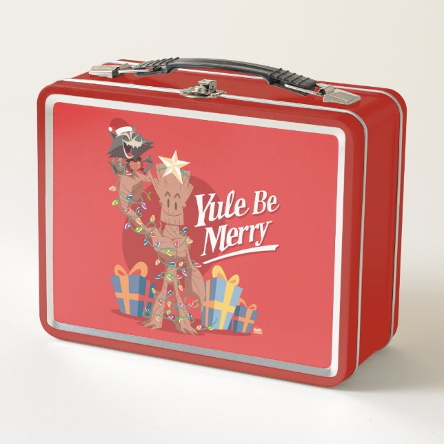 Rocket & Groot "Yule Be Merry" Metal Lunch Box (Front)