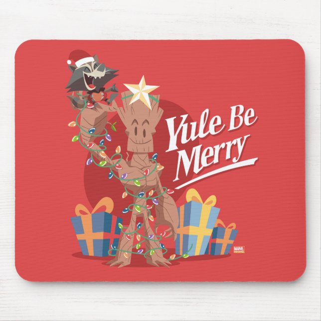 Rocket & Groot "Yule Be Merry" Mouse Pad (Front)