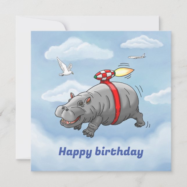 Rocket Hippo Birthday Card (Front)