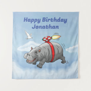 Rocket Hippo Birthday Tapestry