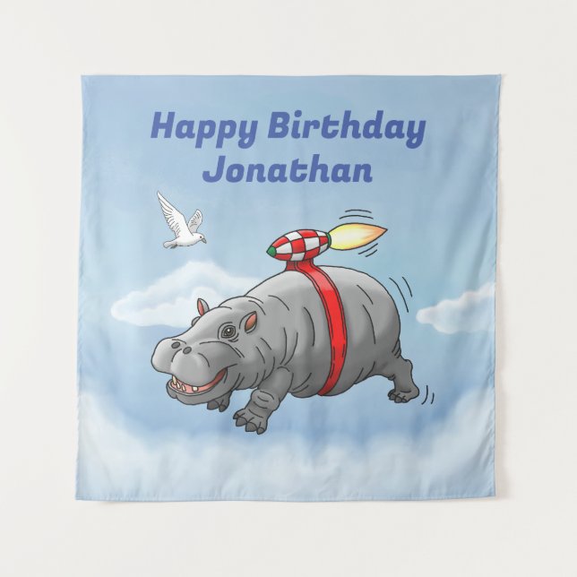 Rocket Hippo Birthday Tapestry (Front)