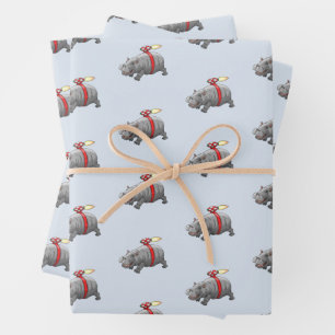Rocket Hippo Birthday Wrapping Paper Sheet