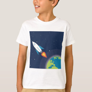 Rocket In Space Moon Earth Graphic Design T-Shirt