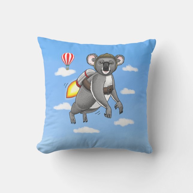 Rocket Koala Bear Throw Pillow (Front)