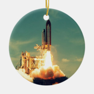 Rocket launch ceramic ornament