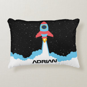 Rocket Launching in Outer Space Custom Name Accent Pillow