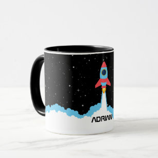 Rocket Launching in Outer Space Custom Name Mug