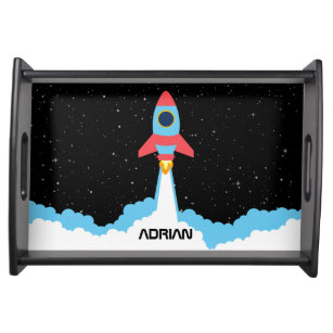 Rocket Launching in Outer Space Custom Name Serving Tray