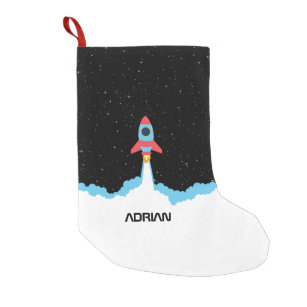 Rocket Launching in Outer Space Custom Name Small Christmas Stocking