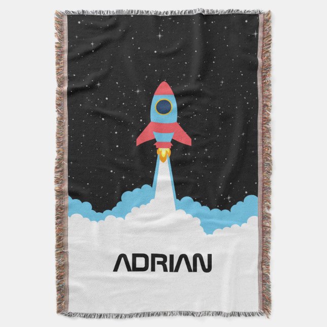 Rocket Launching in Outer Space Custom Name  Throw Blanket (Front Vertical)