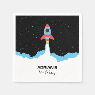 Rocket Launching in Outer Space Kids Birthday Napkin
