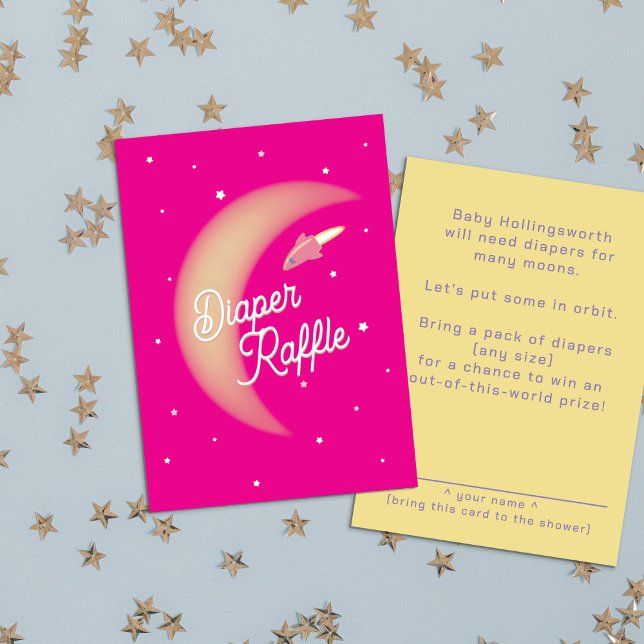Rocket & Moon Diaper Raffle Pink Enclosure Card (Creator Uploaded)