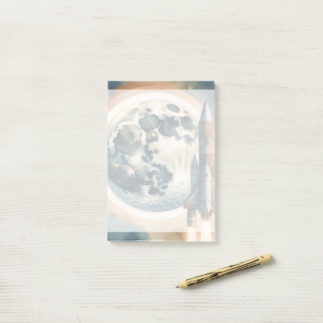 Rocket Moon Space Post-it Notes (On Desk)