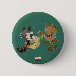Rocket Observing Groot Grow Flowers 2 Inch Round Button