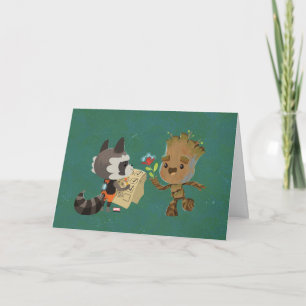 Rocket Observing Groot Grow Flowers Card