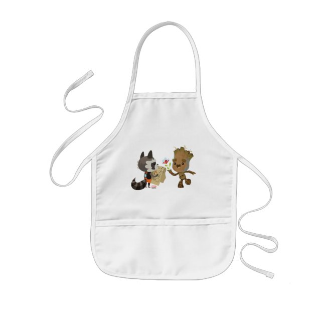 Rocket Observing Groot Grow Flowers Kids Apron (Front)