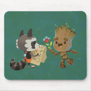 Rocket Observing Groot Grow Flowers Mouse Pad
